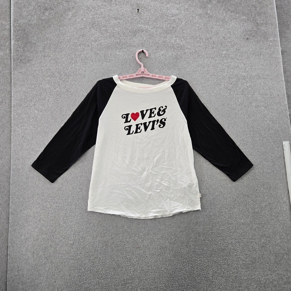 Levi's Women Shirt S White Graphic Raglan Logo Crew Neck Pullover NWT